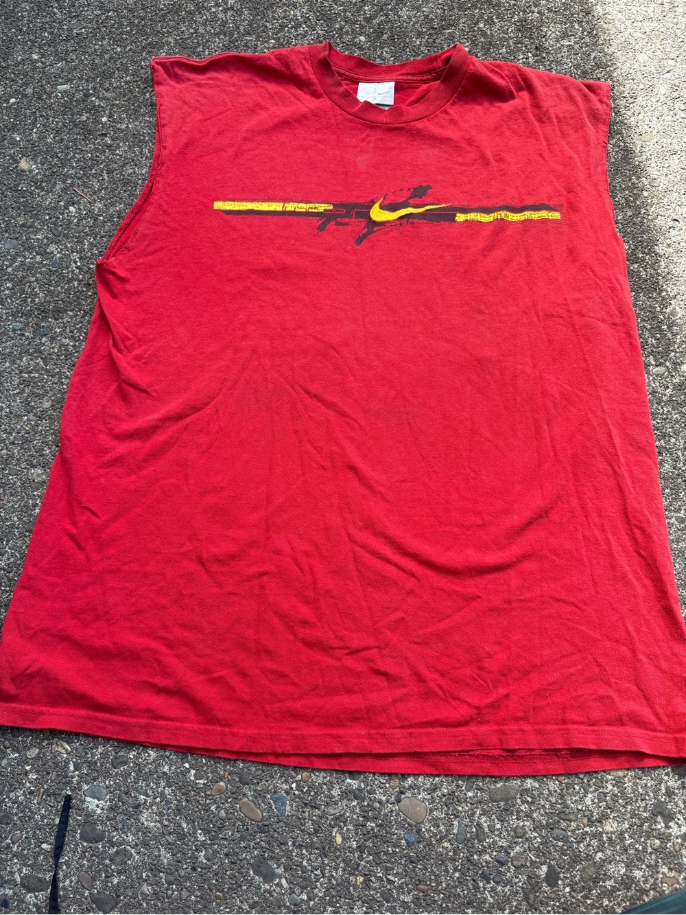 Nike Red Sleeveless Graphic Tee with Yellow Accent